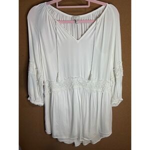 Joie Crochet Lace Peplum Dress Womens S White V-Neck Tassel Boho Peasant